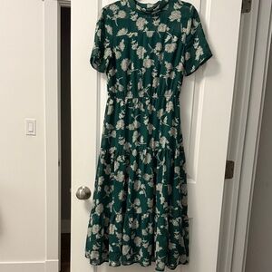 Lulu's Emerald Green Floral Midi Dress